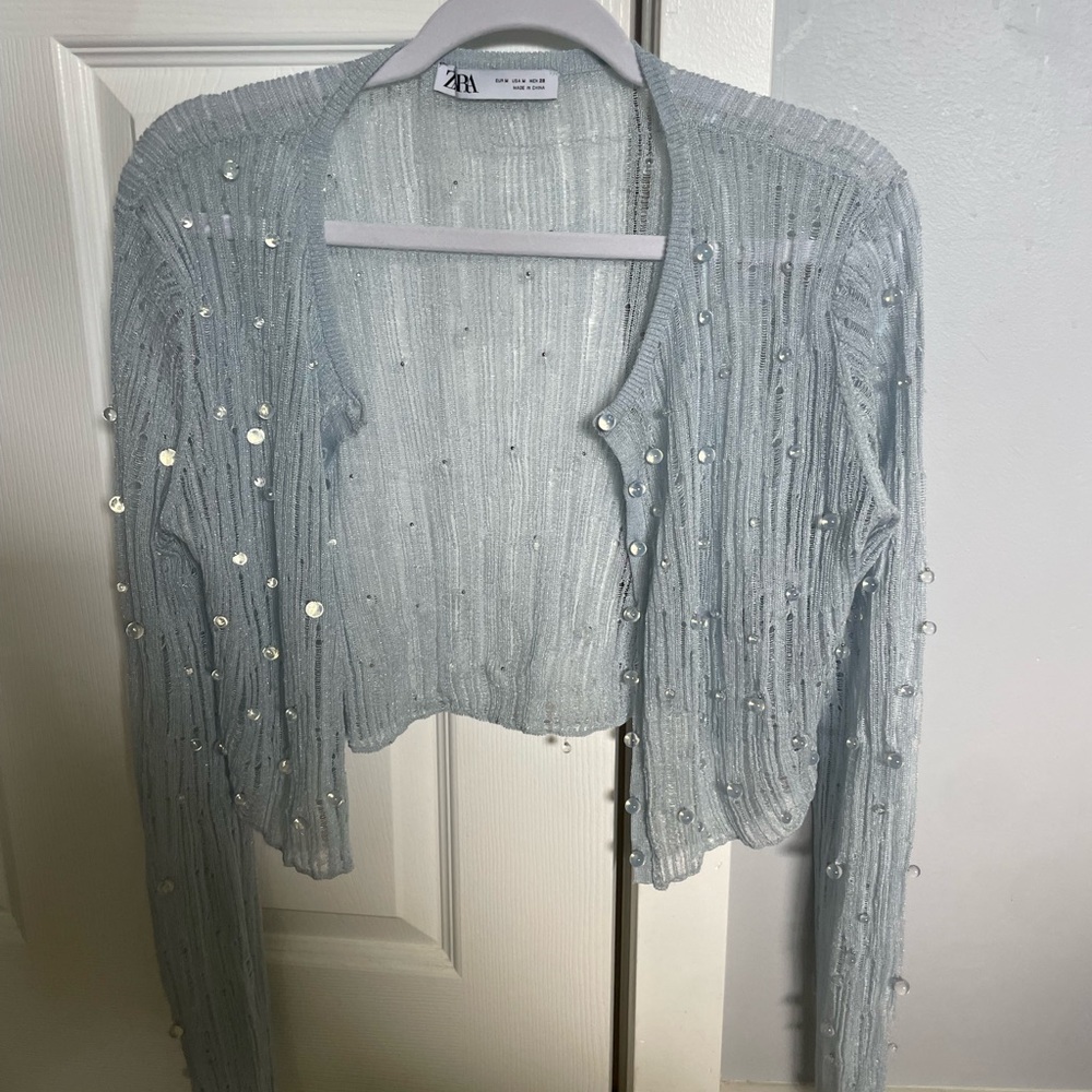 Zara Light Blue Beaded Cardigan